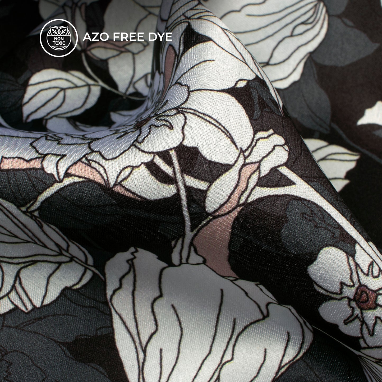 Premium Black Floral Digital Print Japan Satin Fabric