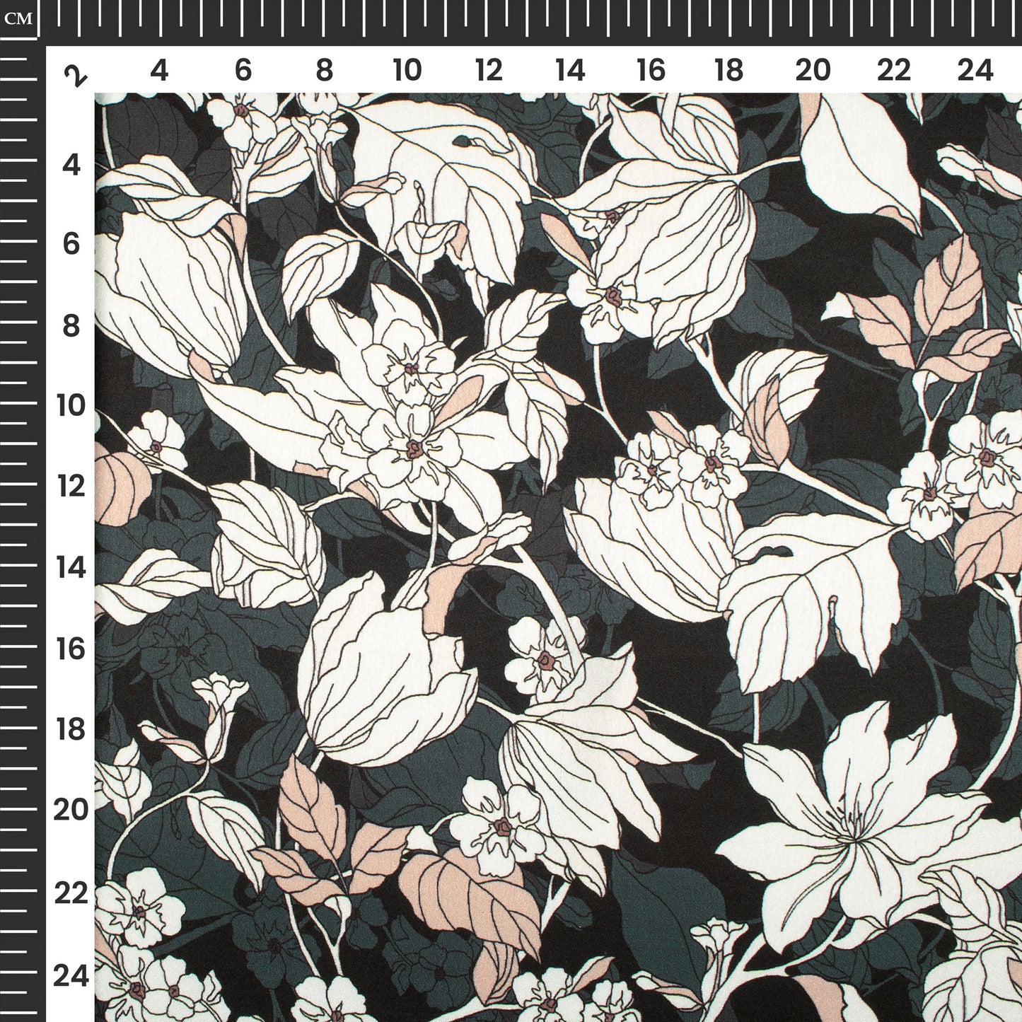 Premium Black Floral Digital Print Japan Satin Fabric