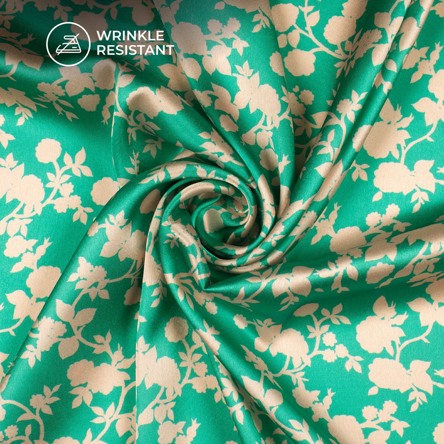 Charming Green Floral Digital Print Japan Satin Fabric