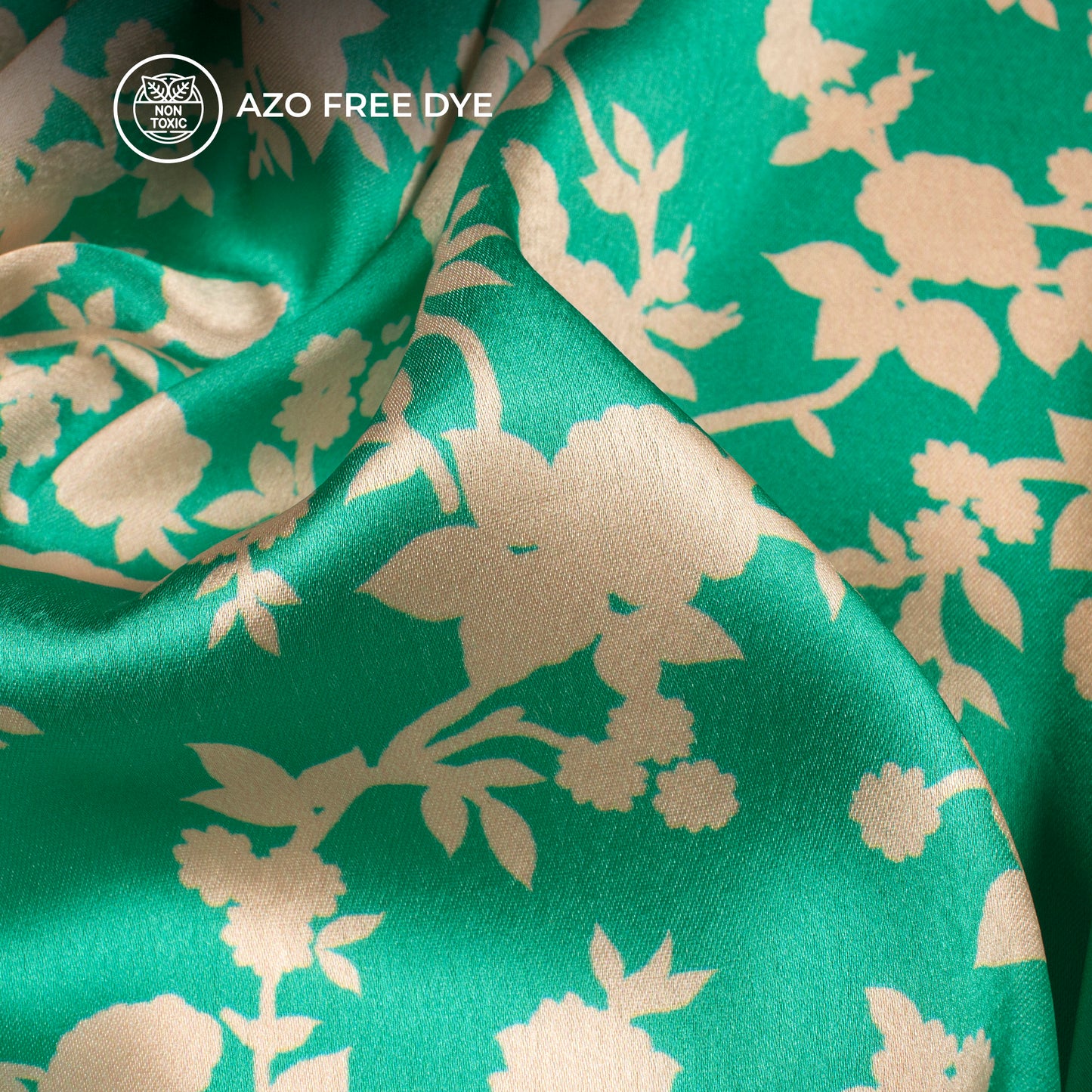Charming Green Floral Digital Print Japan Satin Fabric