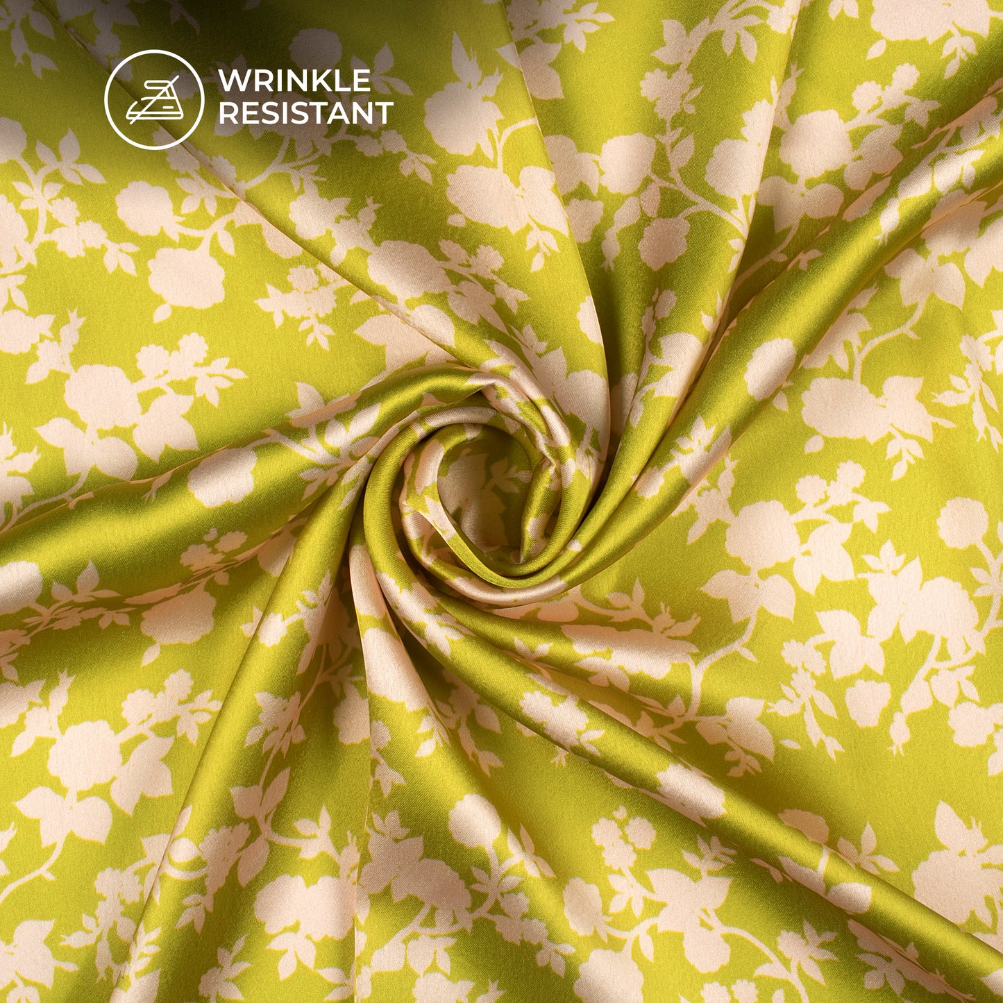 Charming Yellow Green Floral Digital Print Japan Satin Fabric
