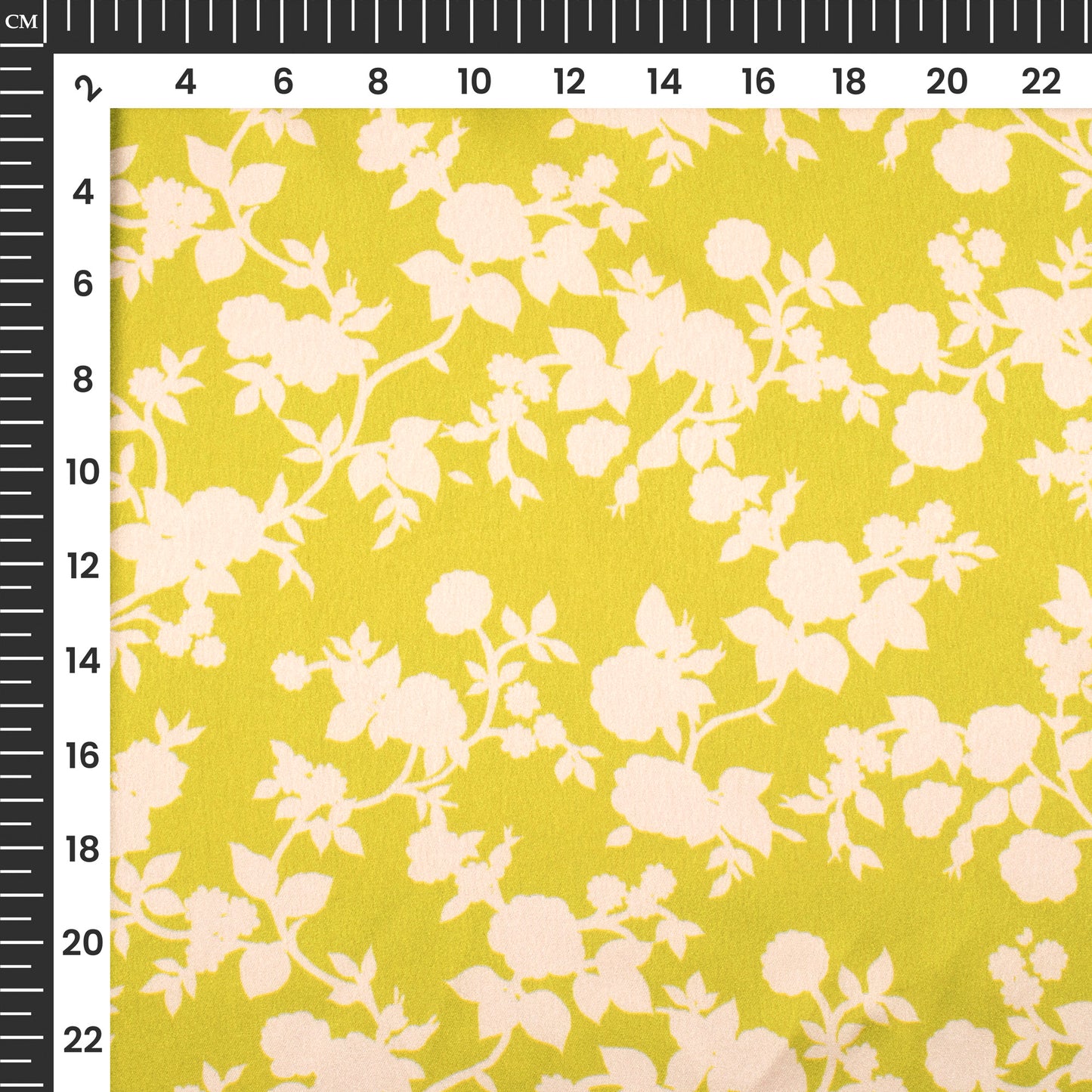 Charming Yellow Green Floral Digital Print Japan Satin Fabric