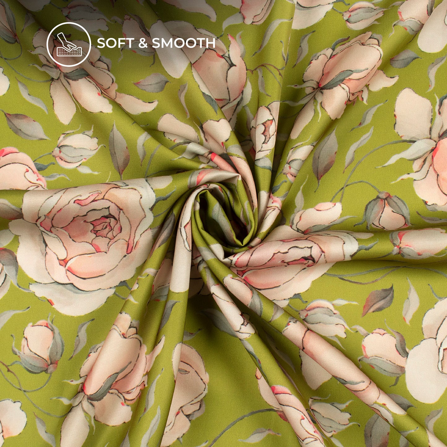 Olive Green Digital Print Modal Satin Fabric