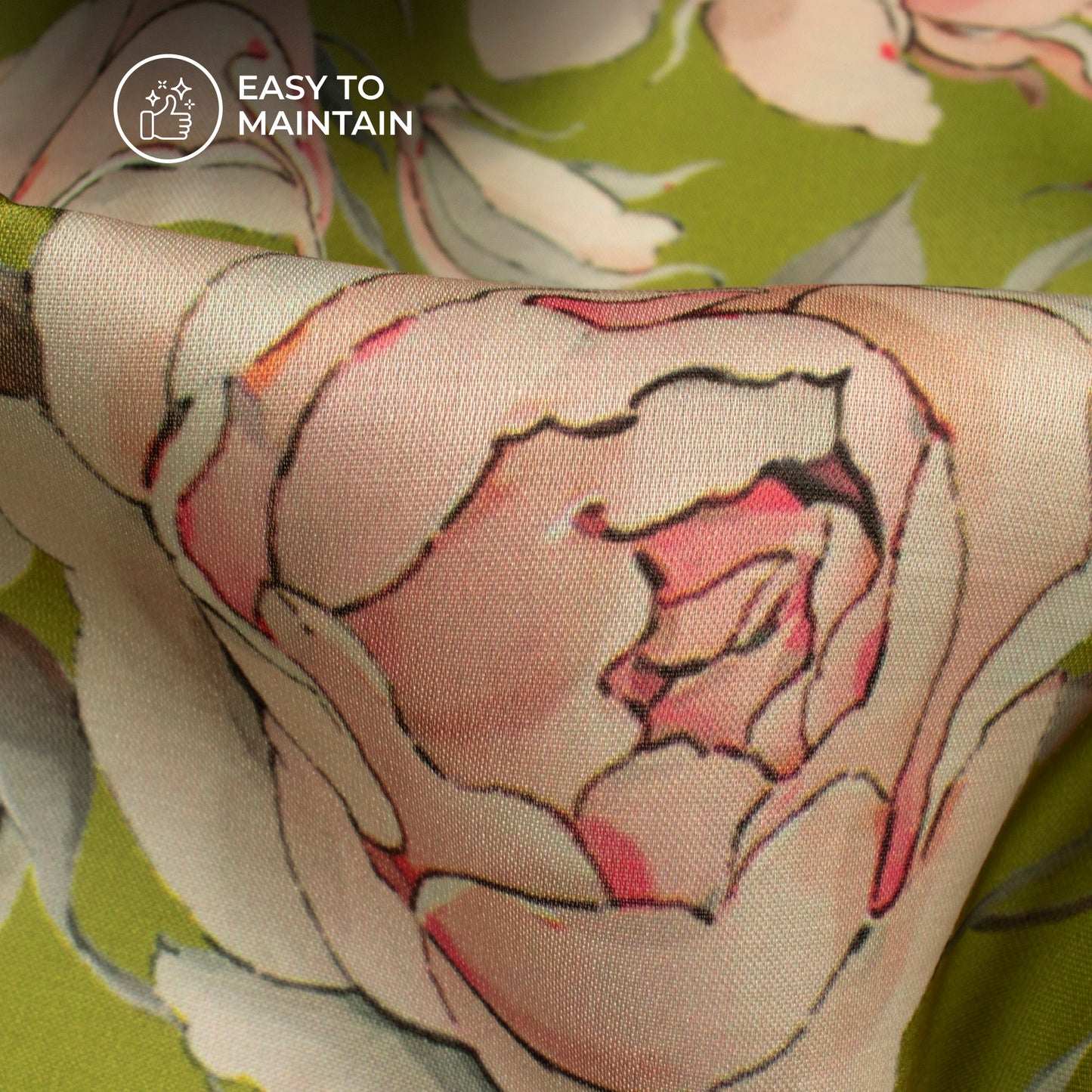 Olive Green Digital Print Modal Satin Fabric