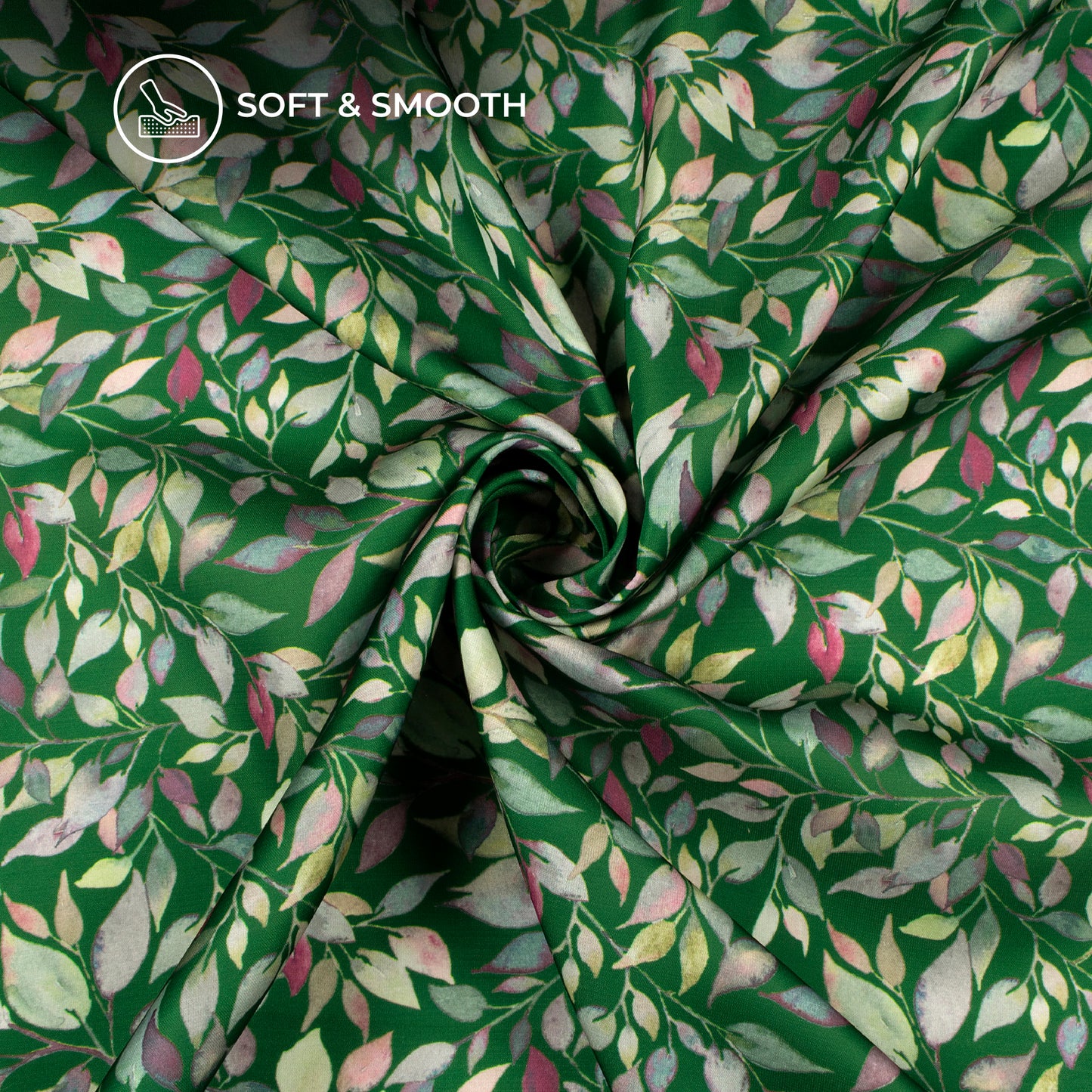 Green Leaf Digital Print Modal Satin Fabric