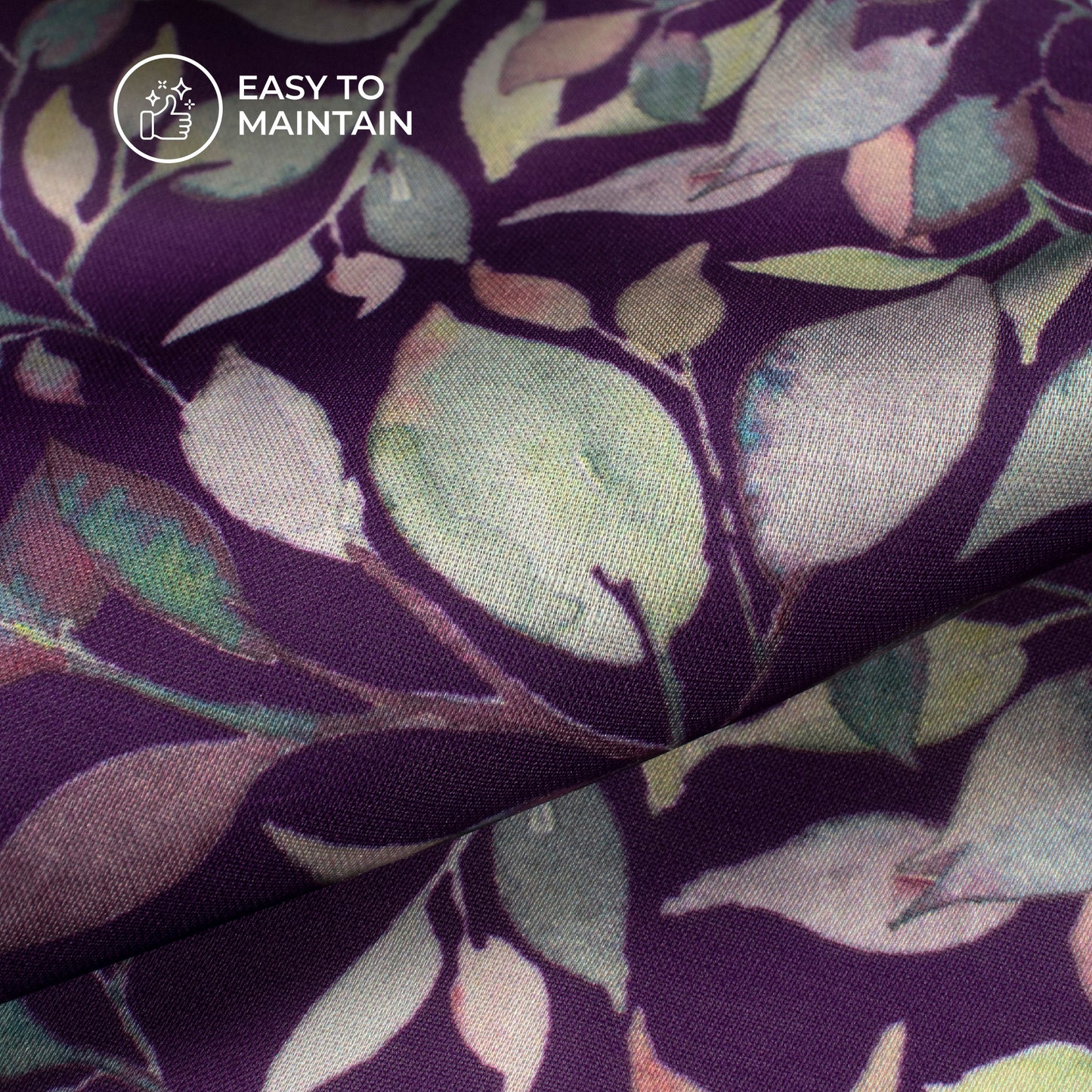 Purple Leaf Digital Print Modal Satin Fabric