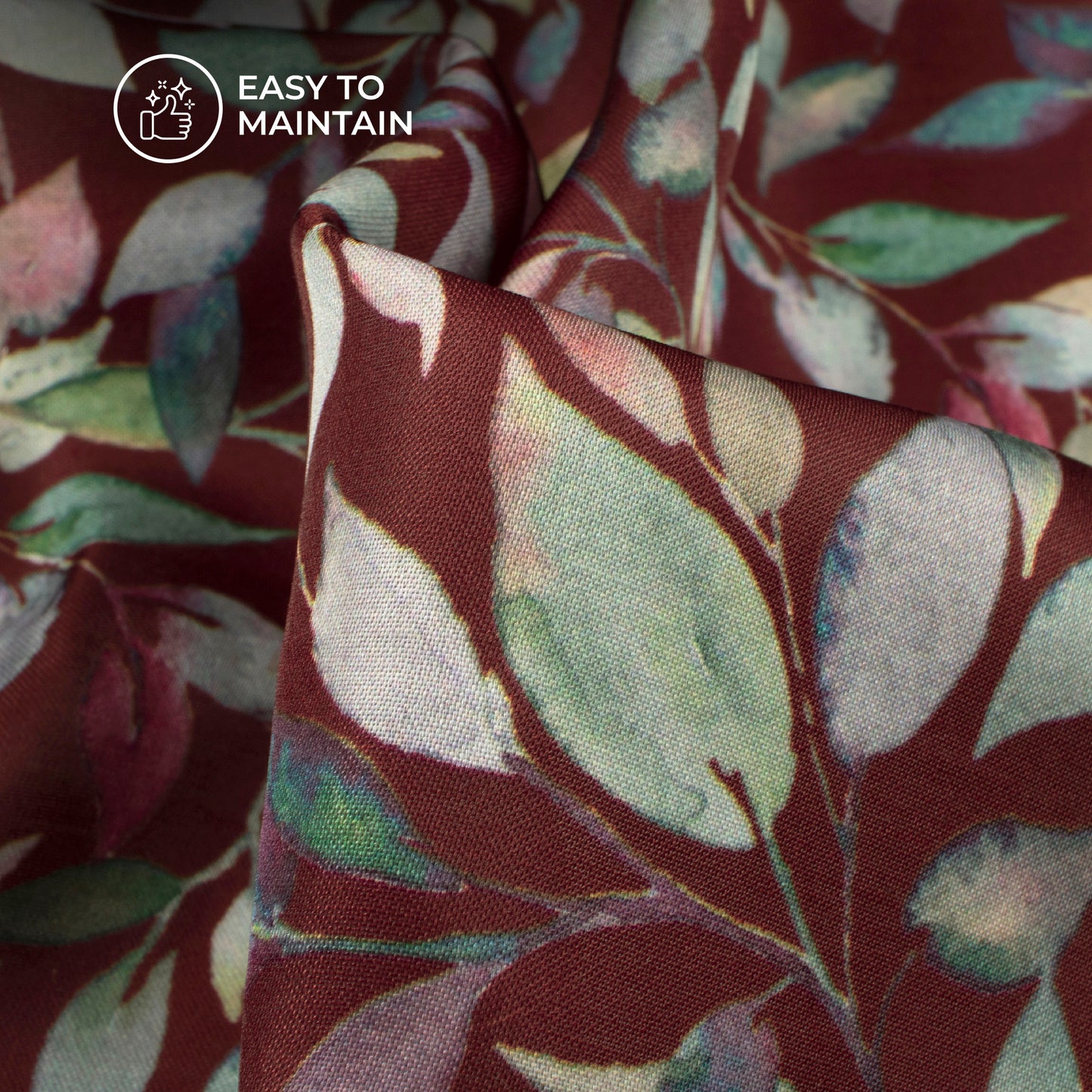 Sepie brown Leaf Digital Print Modal Satin Fabric