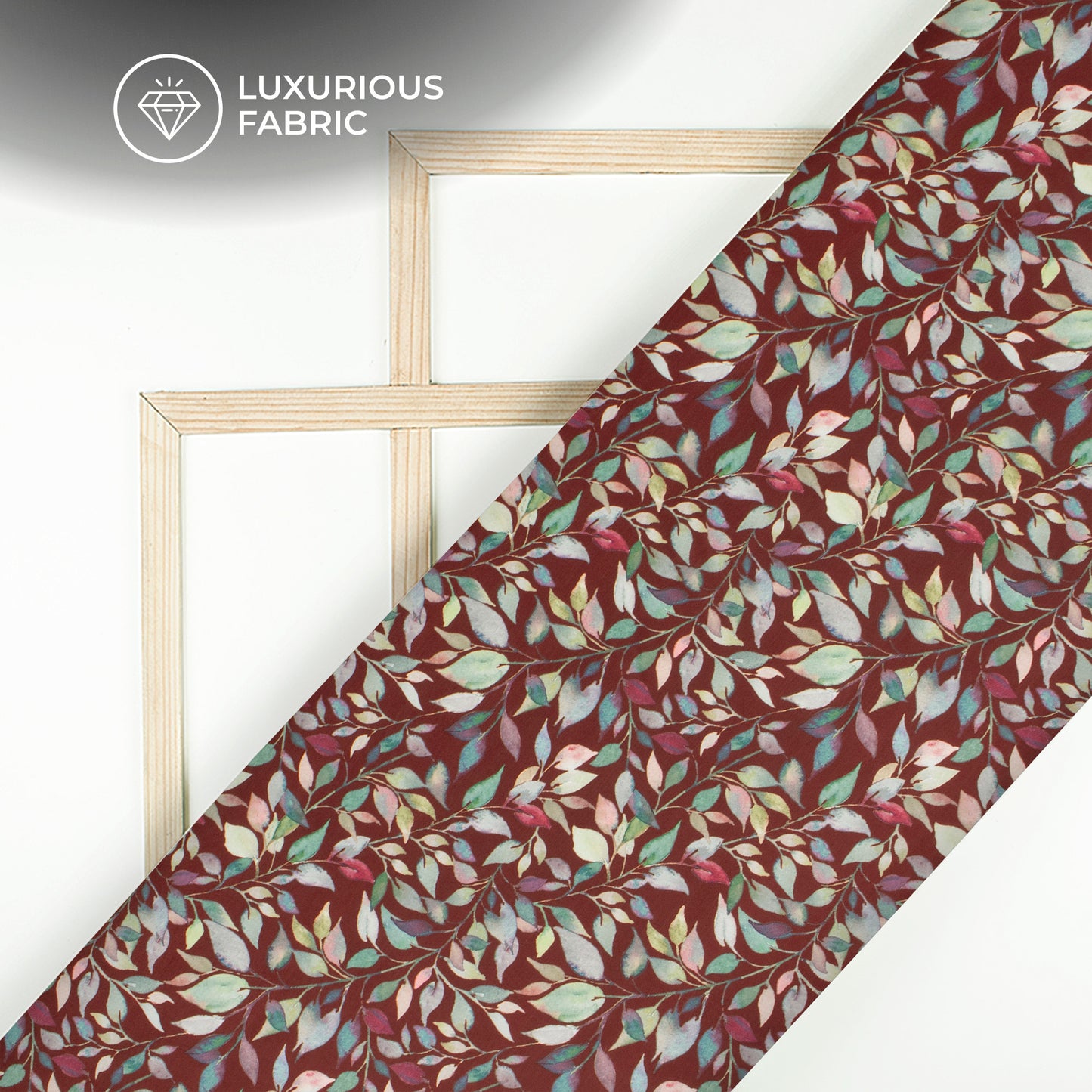Sepie brown Leaf Digital Print Modal Satin Fabric