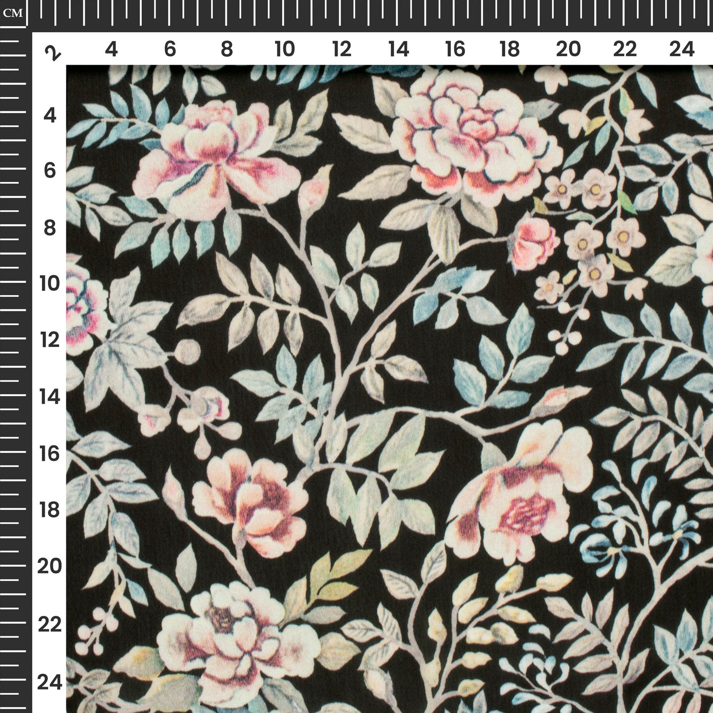 Black Floral Digital Print Modal Satin Fabric