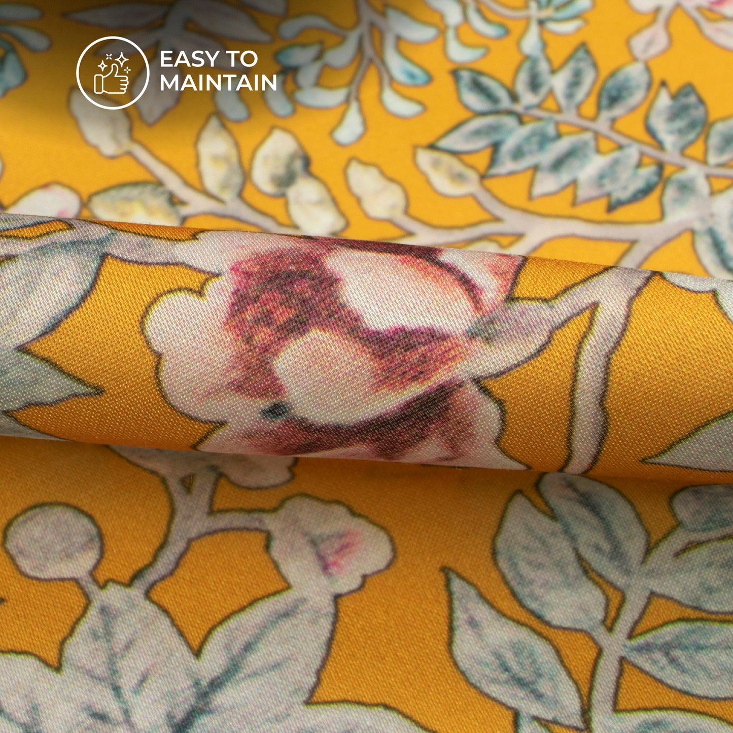 Yellow Floral Digital Print Modal Satin Fabric