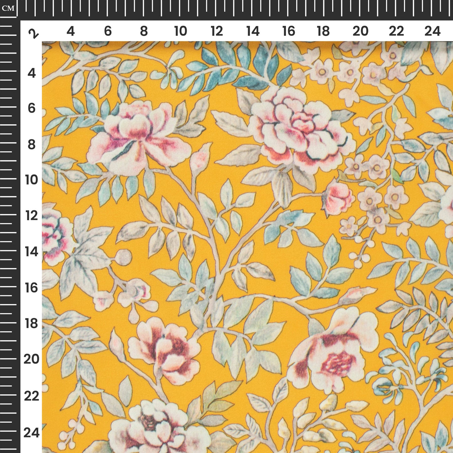 Yellow Floral Digital Print Modal Satin Fabric