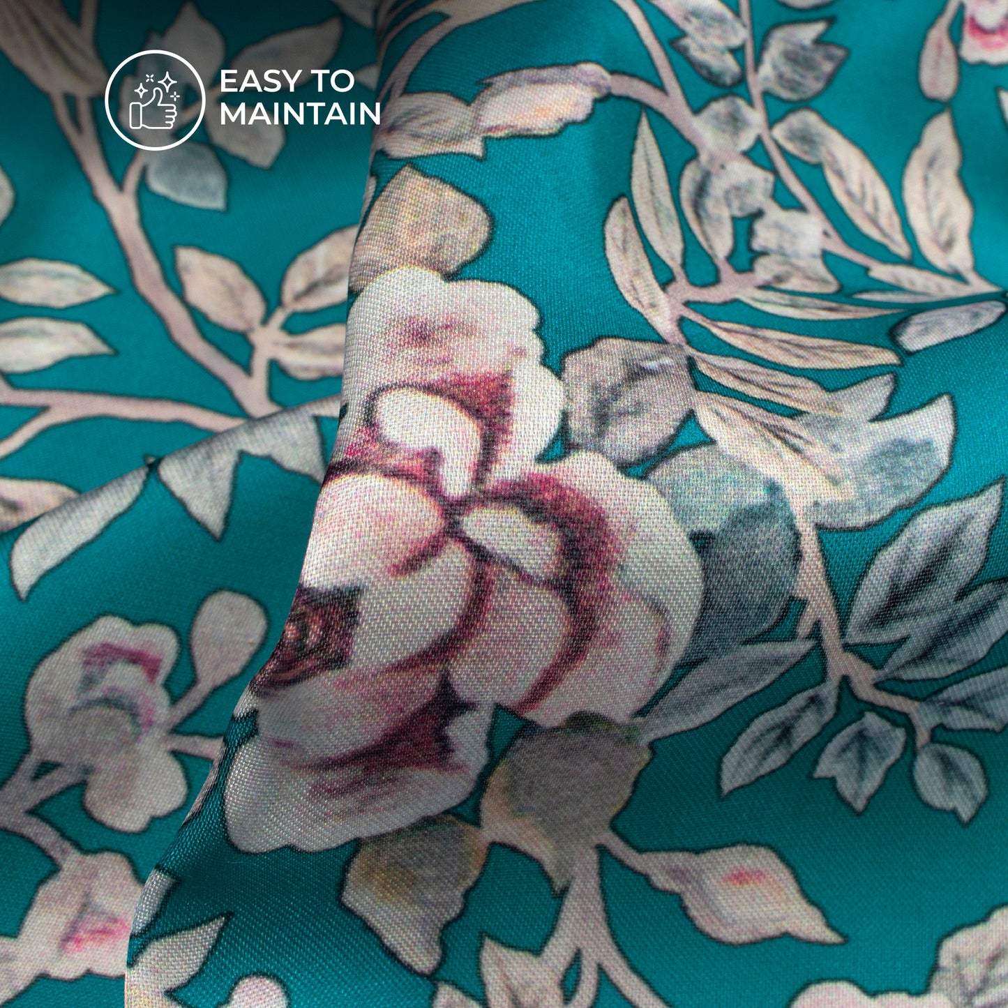 Sky Blue Floral Digital Print Modal Satin Fabric