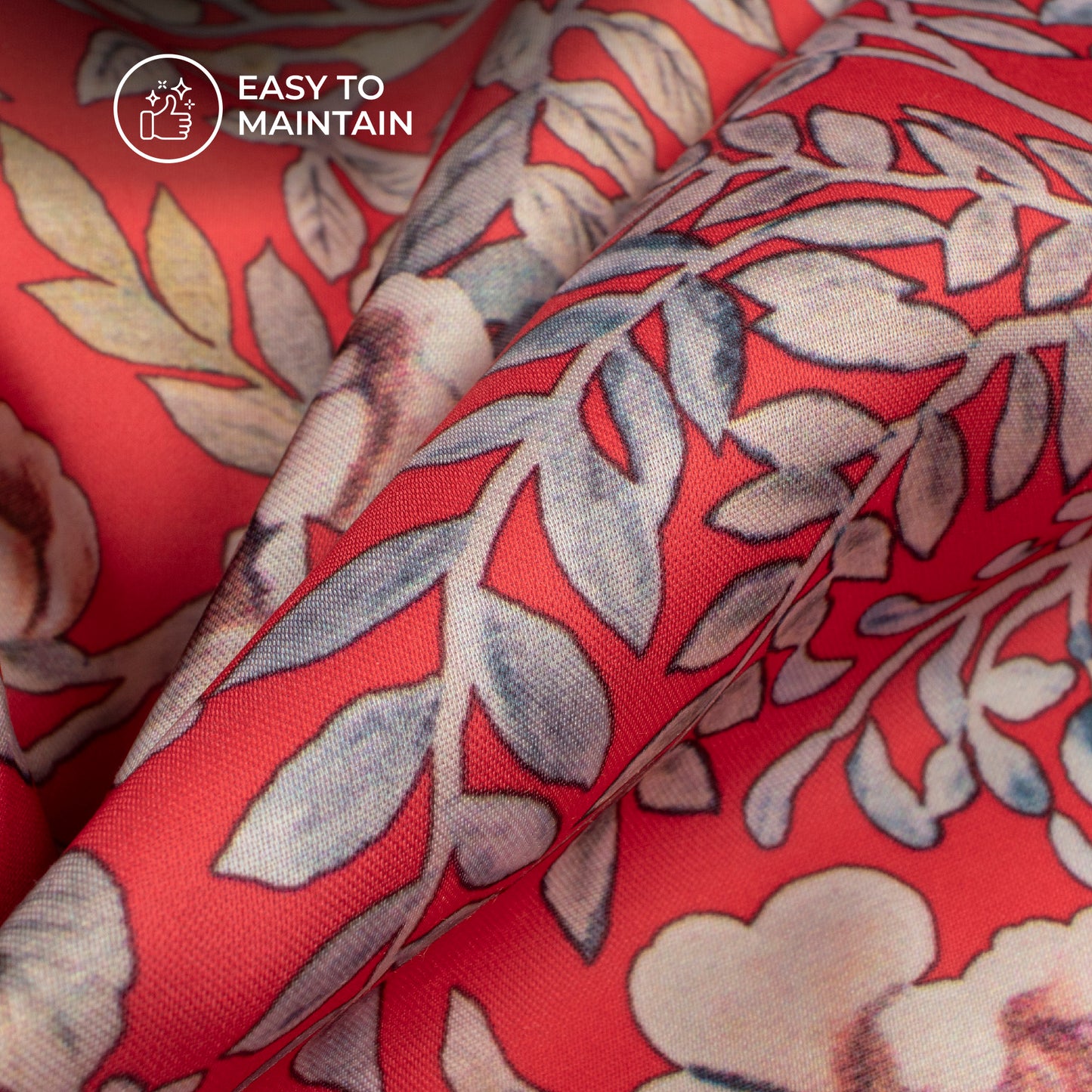 Scarlet Red Floral Digital Print Modal Satin Fabric
