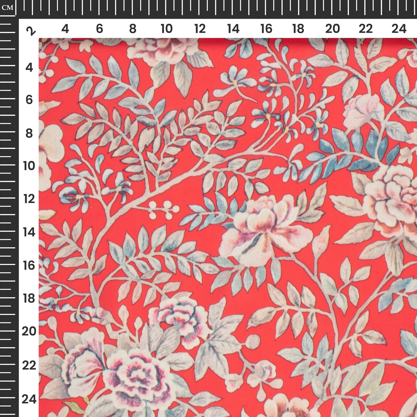 Scarlet Red Floral Digital Print Modal Satin Fabric