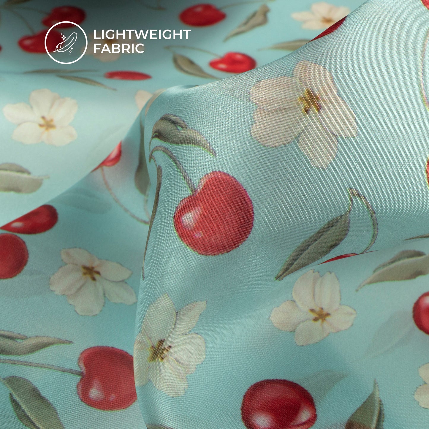 Sky Blue Floral Digital Print Organza Satin Fabric