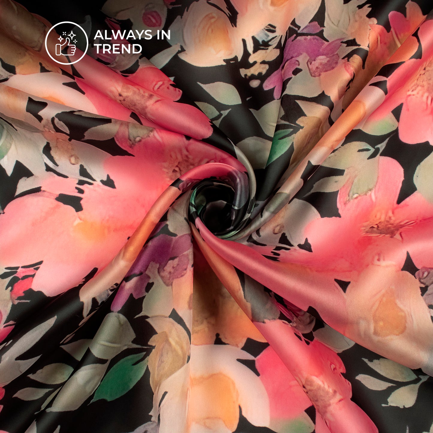 Black Floral Digital Print Organza Satin Fabric