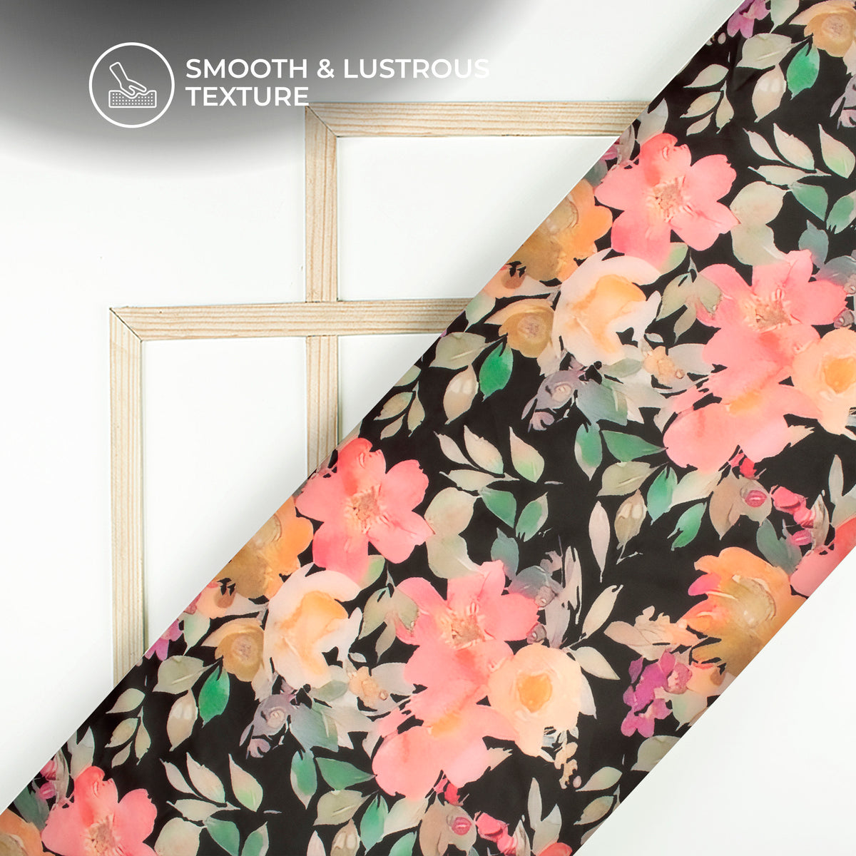 Black Floral Digital Print Organza Satin Fabric