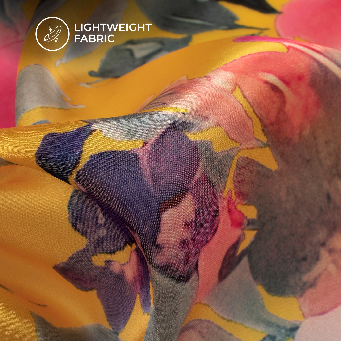 Yellow Floral Digital Print Organza Satin Fabric