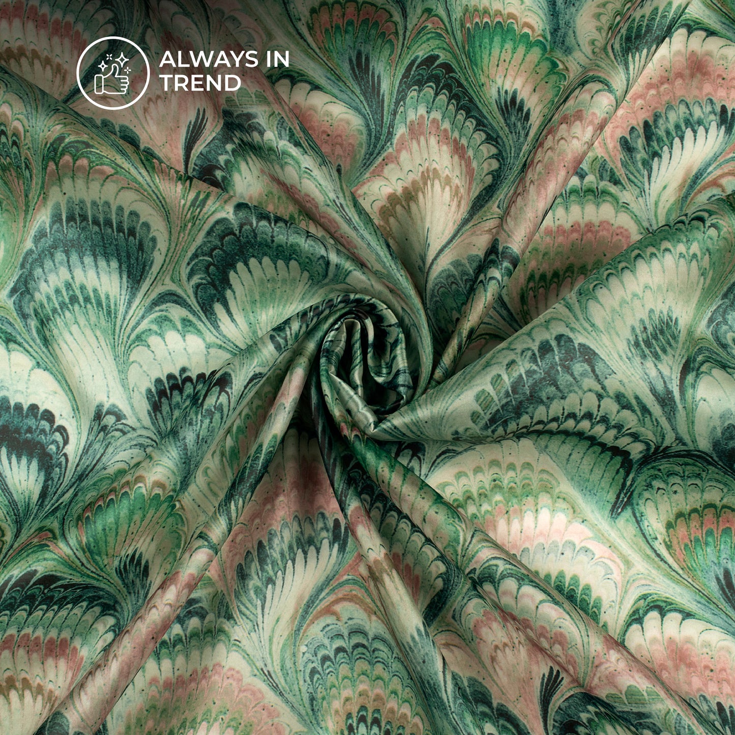 Forest Green Floral Digital Print Organza Satin Fabric