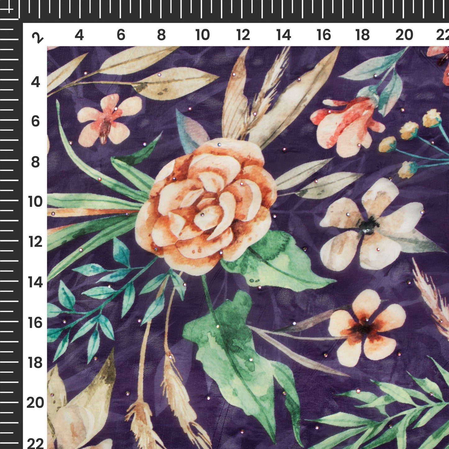 Floral Flair Digital Print Premium Swarovski Handwork Liquid Organza Fabric