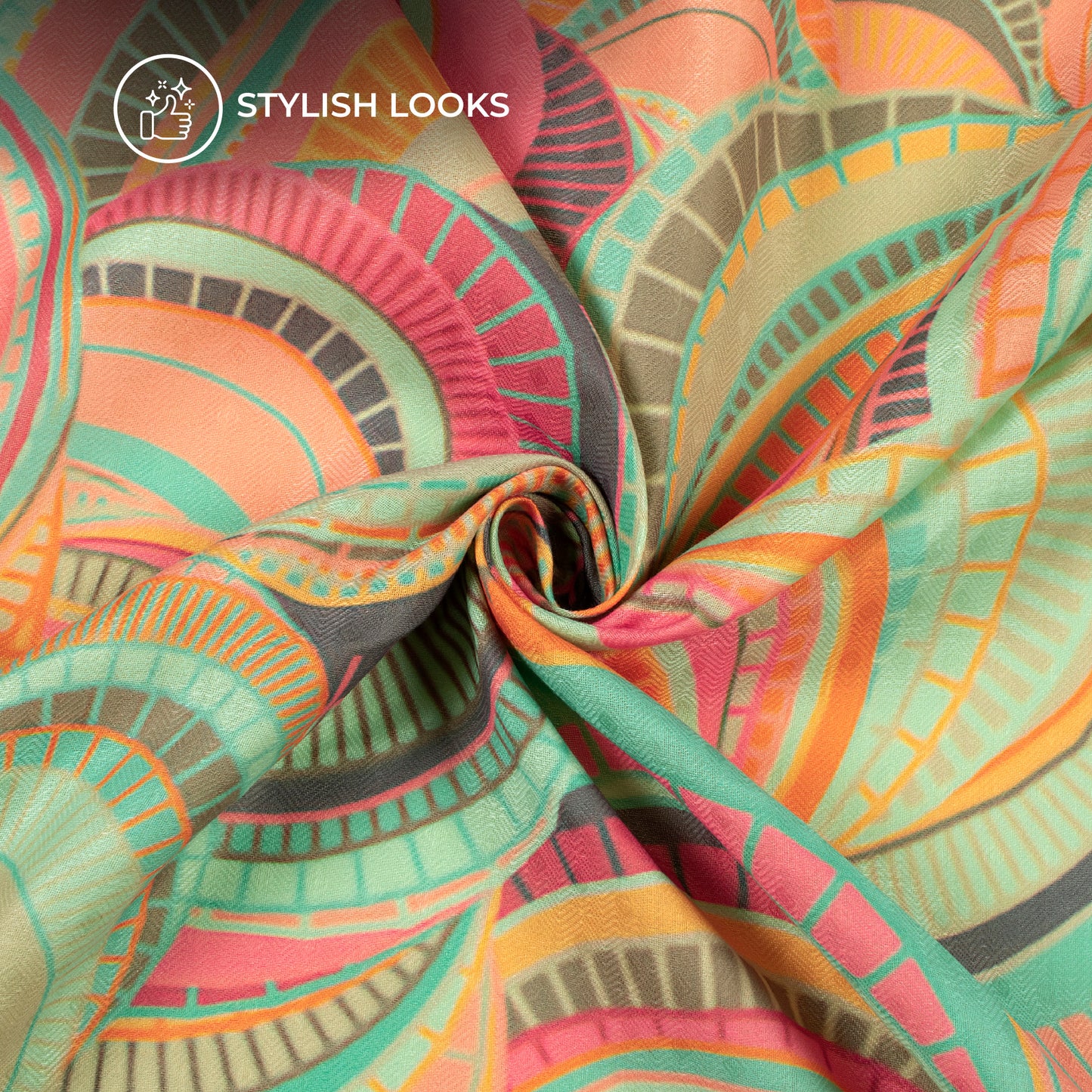 Geometric Digital Print Elegant Blend Pashmina Fabric