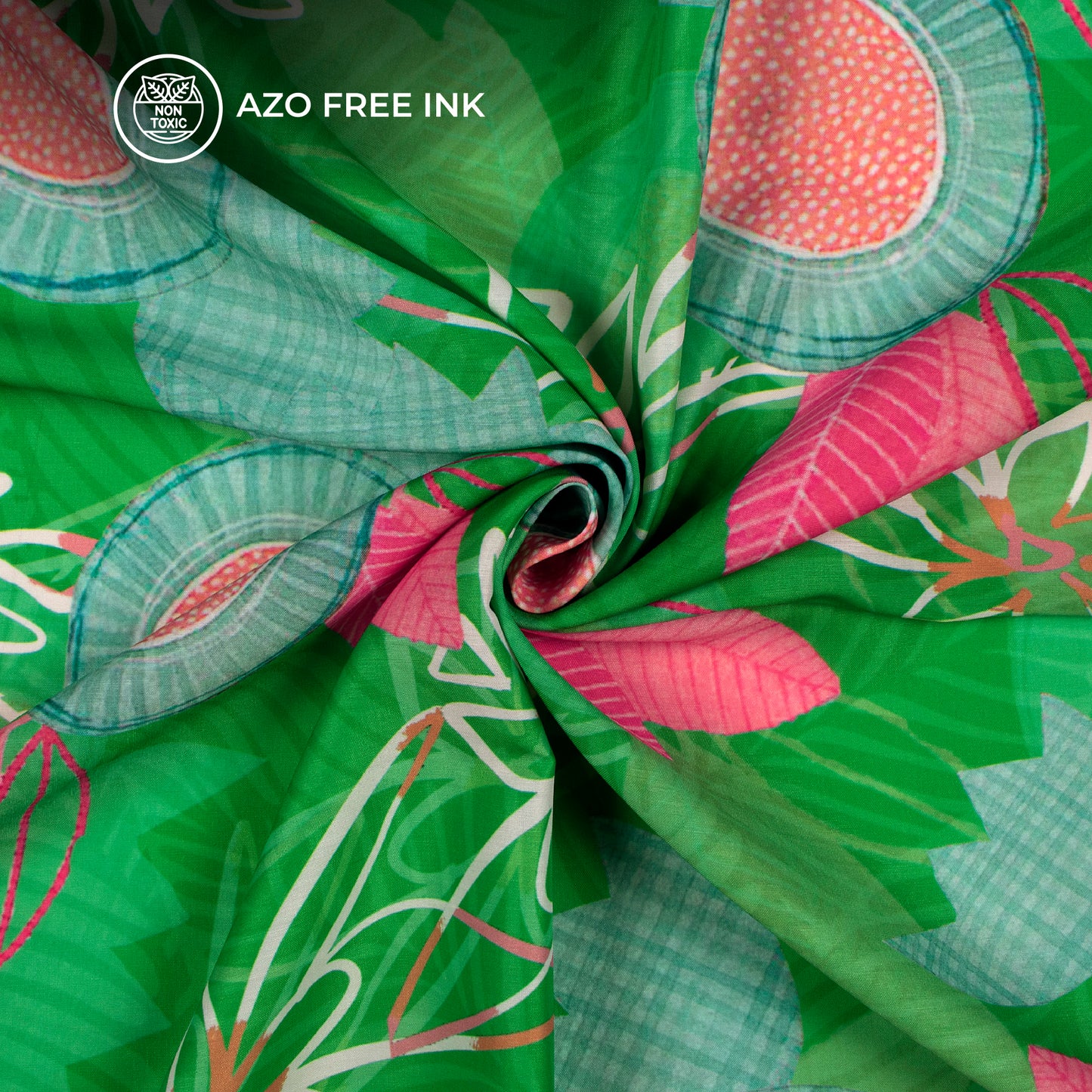 Expressive Green Abstract Floral Digital Print Poly Muslin Fabric