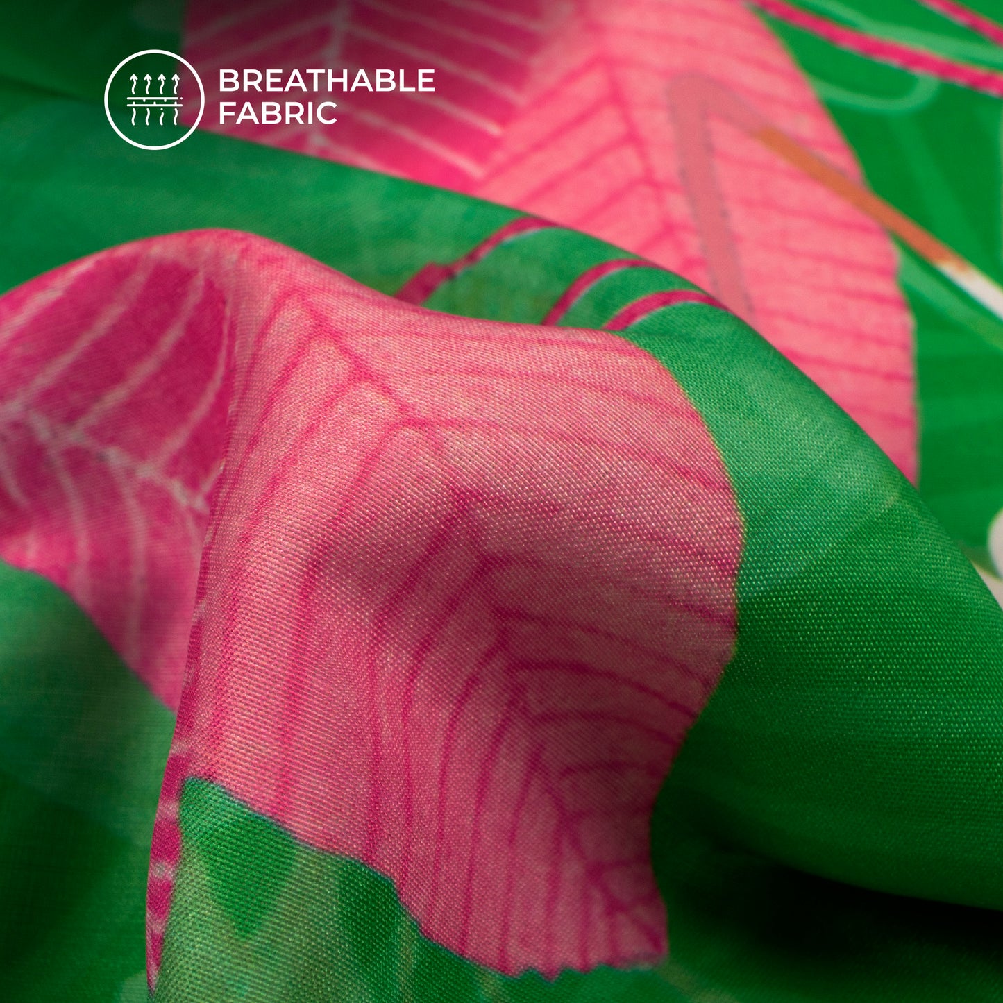 Expressive Green Abstract Floral Digital Print Muslin Fabric