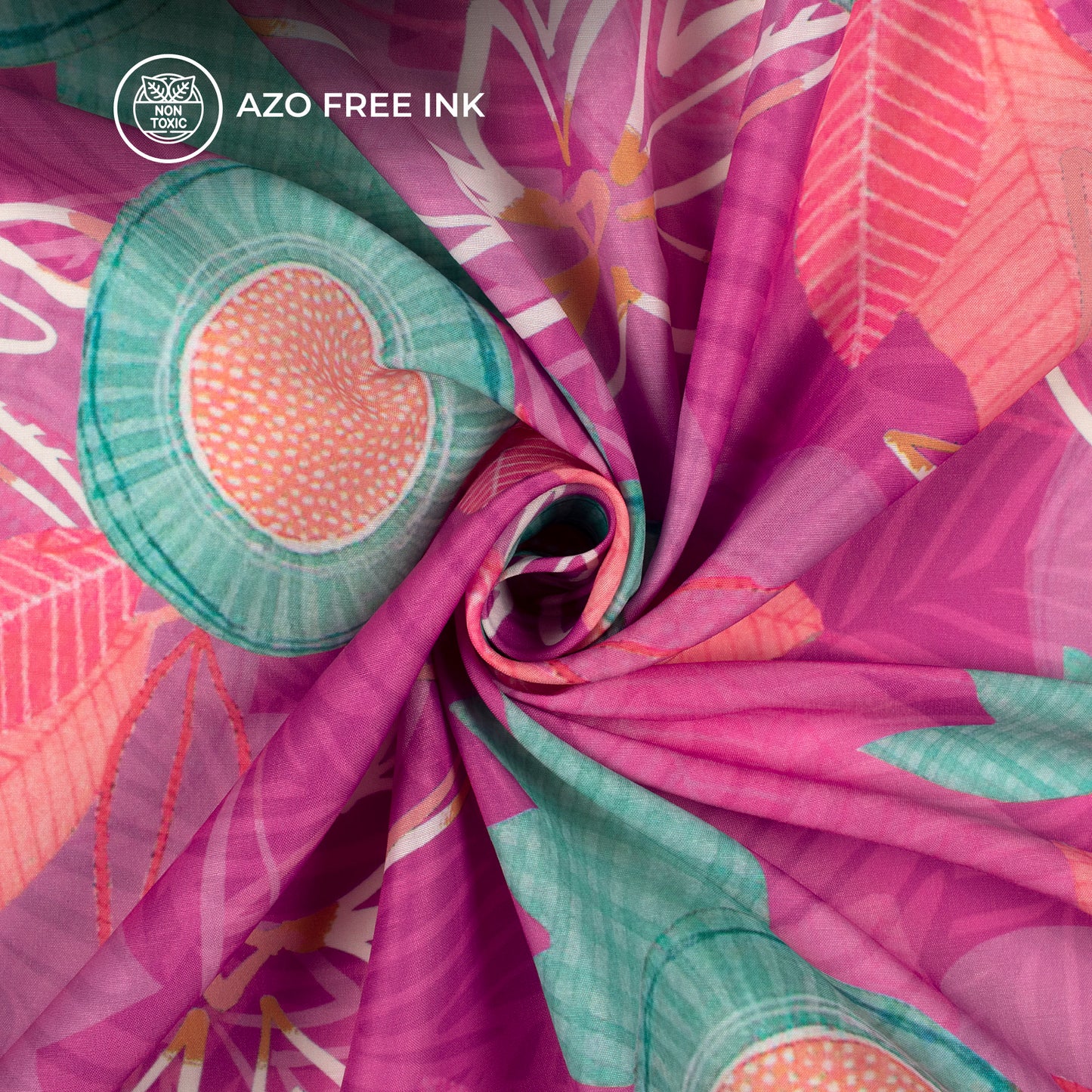 Expressive Pink Abstract Floral Digital Print Muslin Fabric