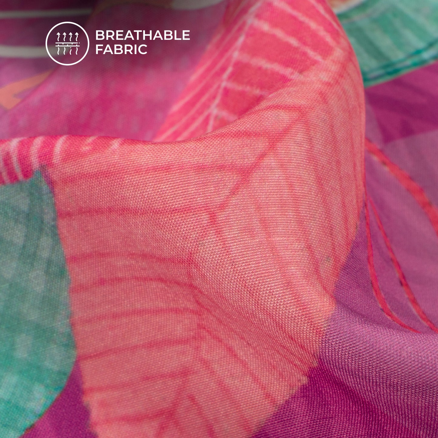 Expressive Pink Abstract Floral Digital Print Muslin Fabric