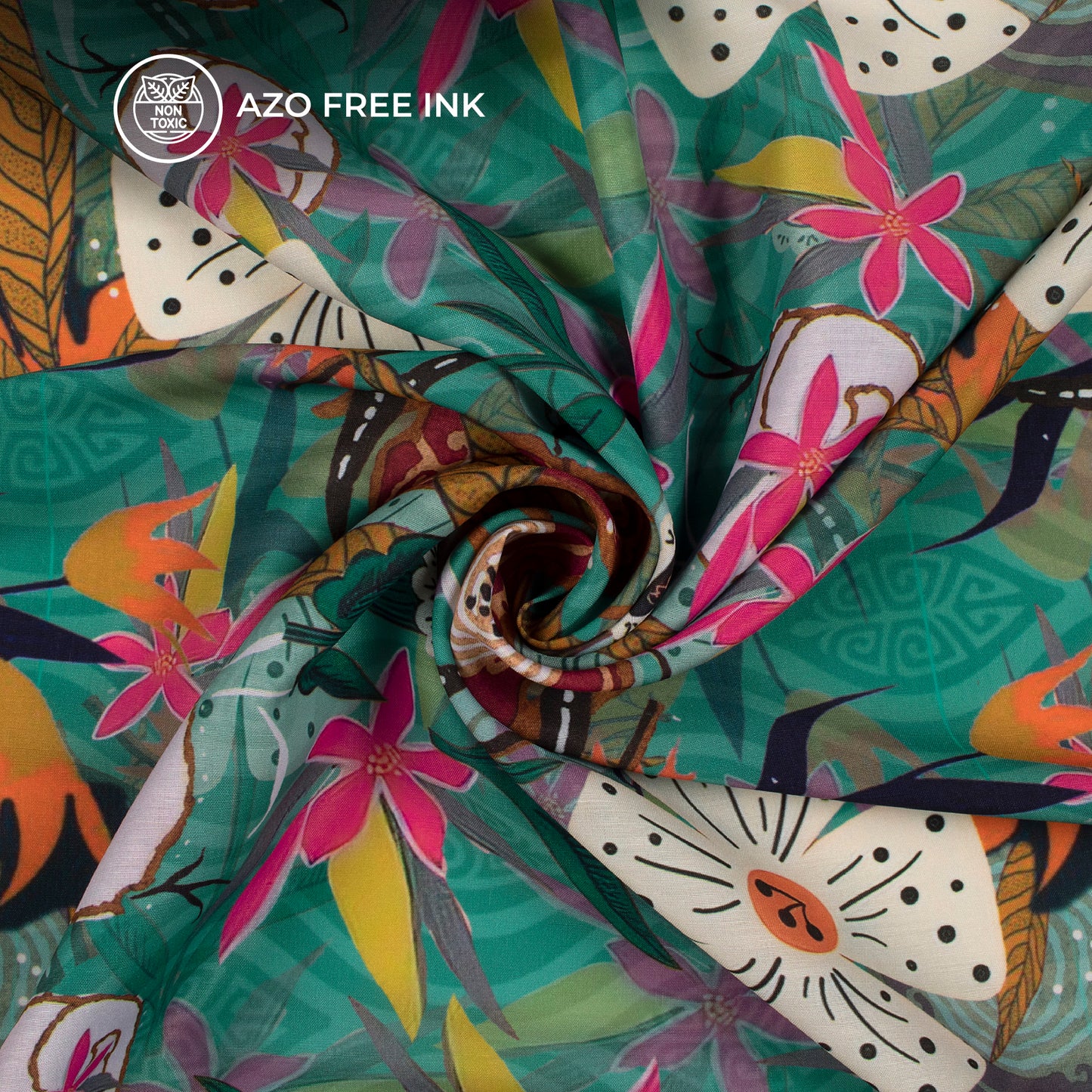Vintage Abstract Floral Digital Print Muslin Fabric