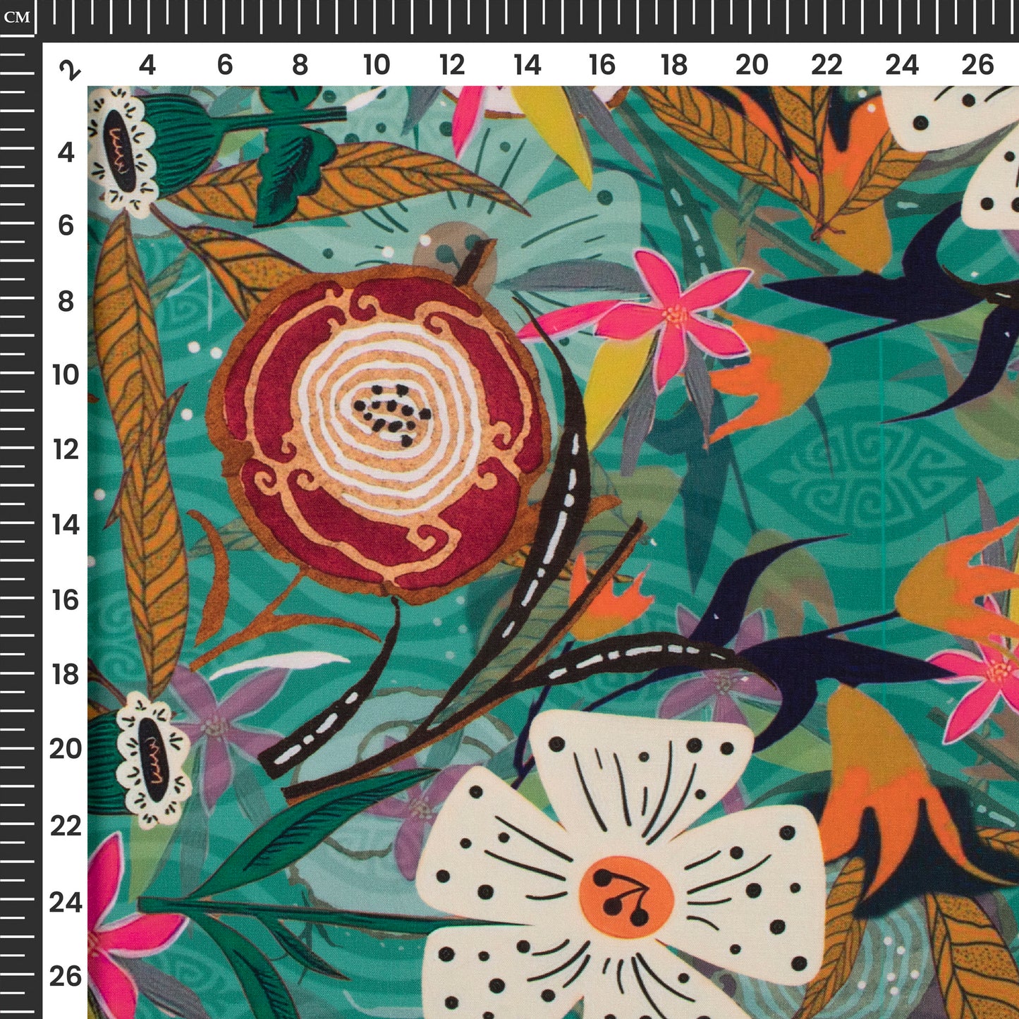Vintage Abstract Floral Digital Print Muslin Fabric