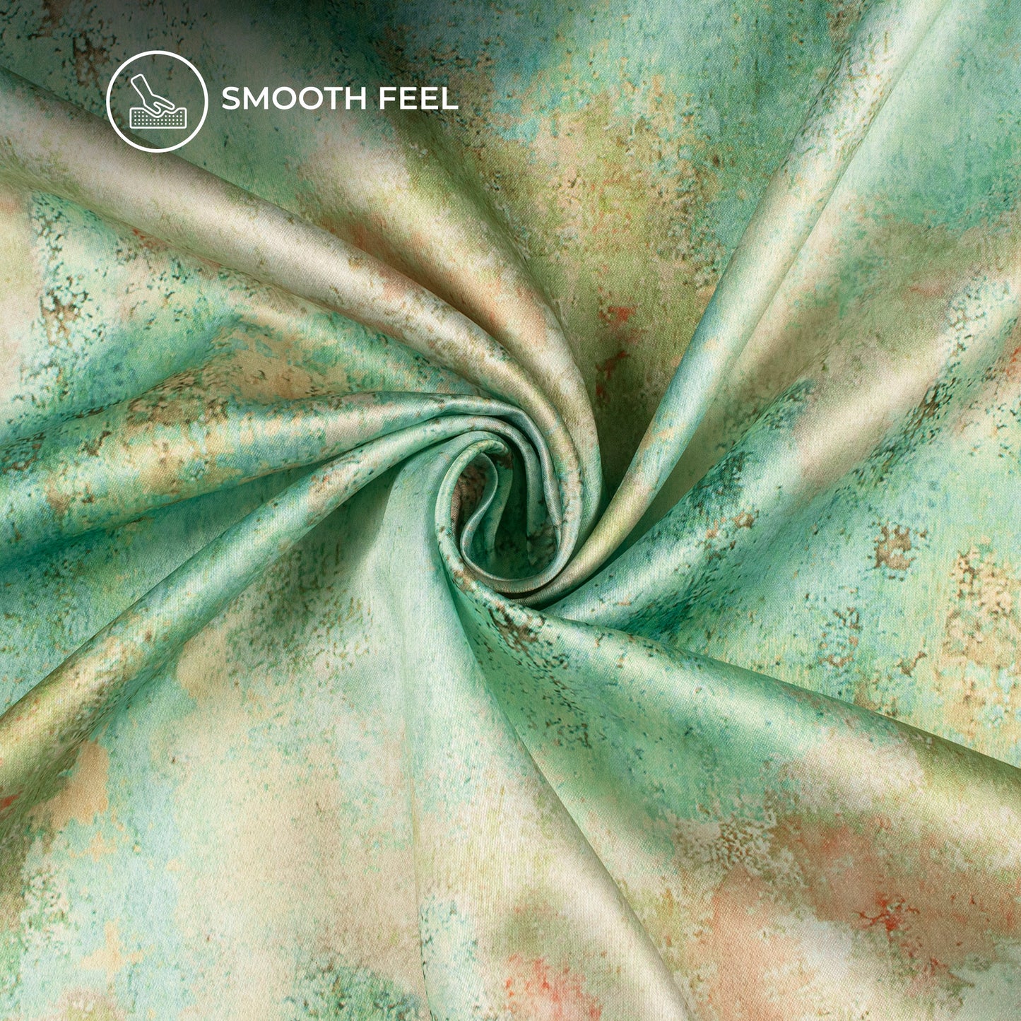 Light Green Abstract Digital Print Charmeuse Satin Fabric (Width 58 Inches)