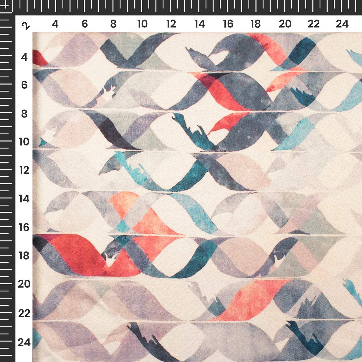 Ivory Geometric Digital Print Charmeuse Satin Fabric (Width 58 Inches)