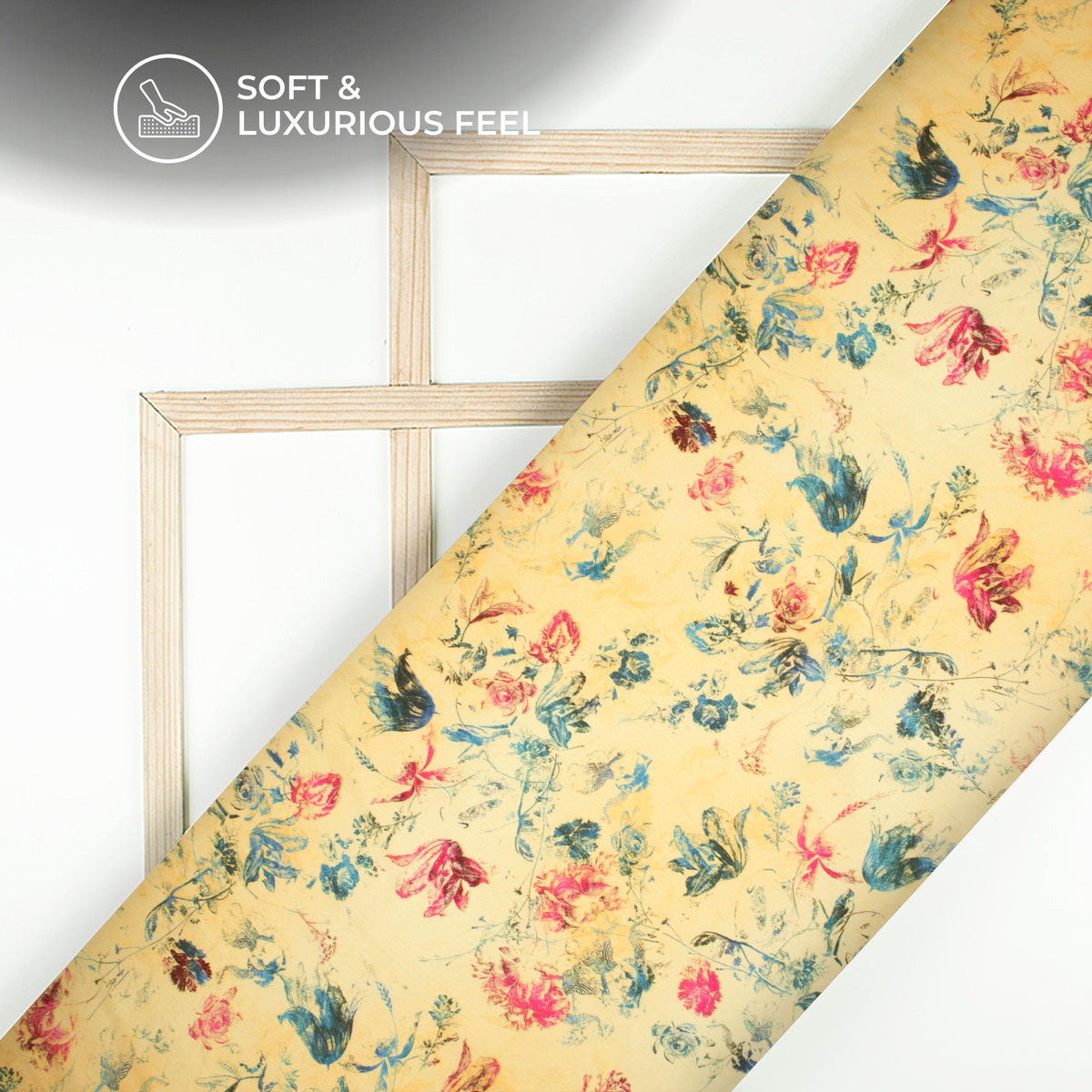 Pastel Yellow Floral Digital Print Chiffon Satin Fabric