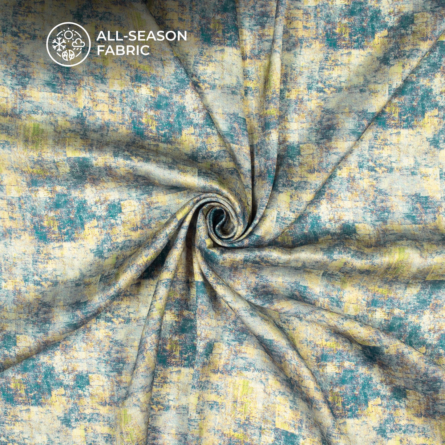 Teal Blue Abstract Tie And Dye Digital Print Chiffon Satin Fabric