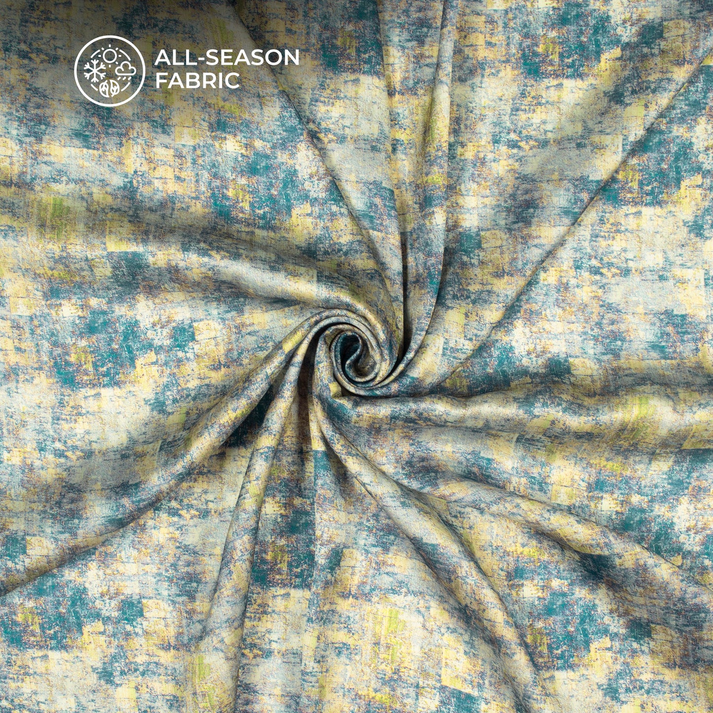 Teal Blue Abstract Tye And Dye Digital Print Chiffon Satin Fabric