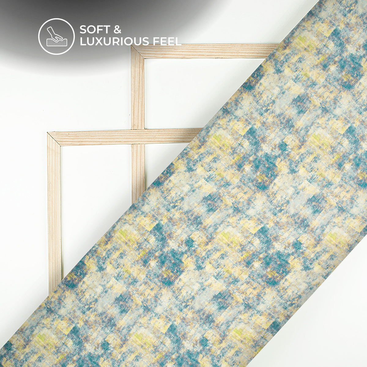 Teal Blue Abstract Tie And Dye Digital Print Chiffon Satin Fabric
