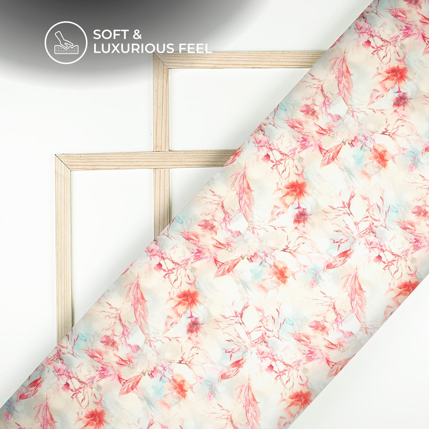 Baby Pink Floral Digital Print Chiffon Satin Fabric