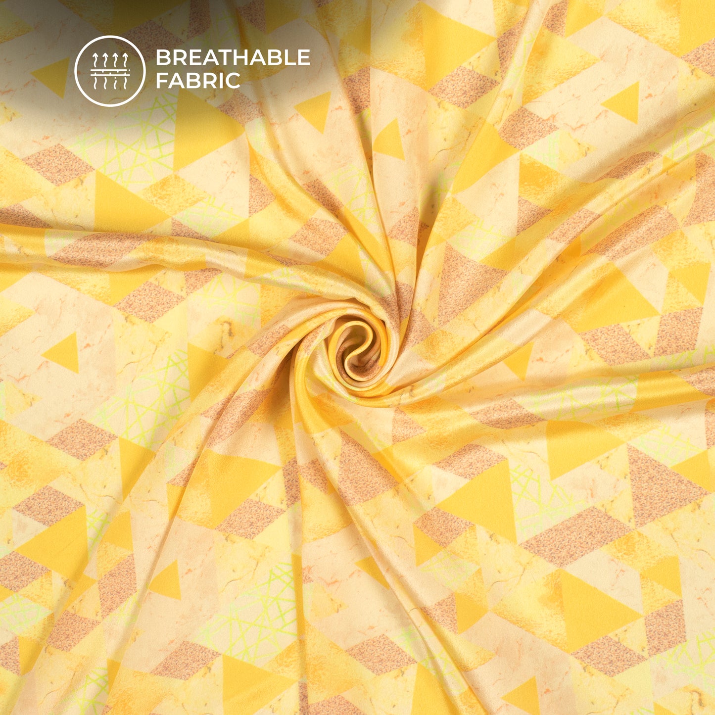 Yellow Geometric Digital Print Versatile Versatile Crepe Silk Fabric