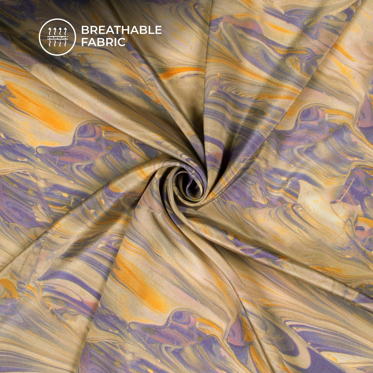 Glossy Purple Marble Digital Print Versatile Crepe Silk Fabric