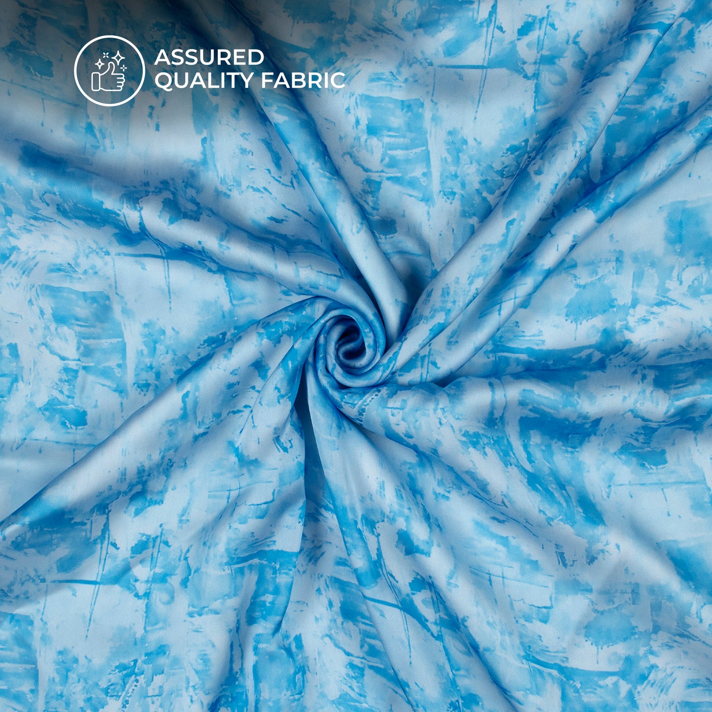 Vivid Sky Blue Abstract Digital Print Georgette Satin Fabric