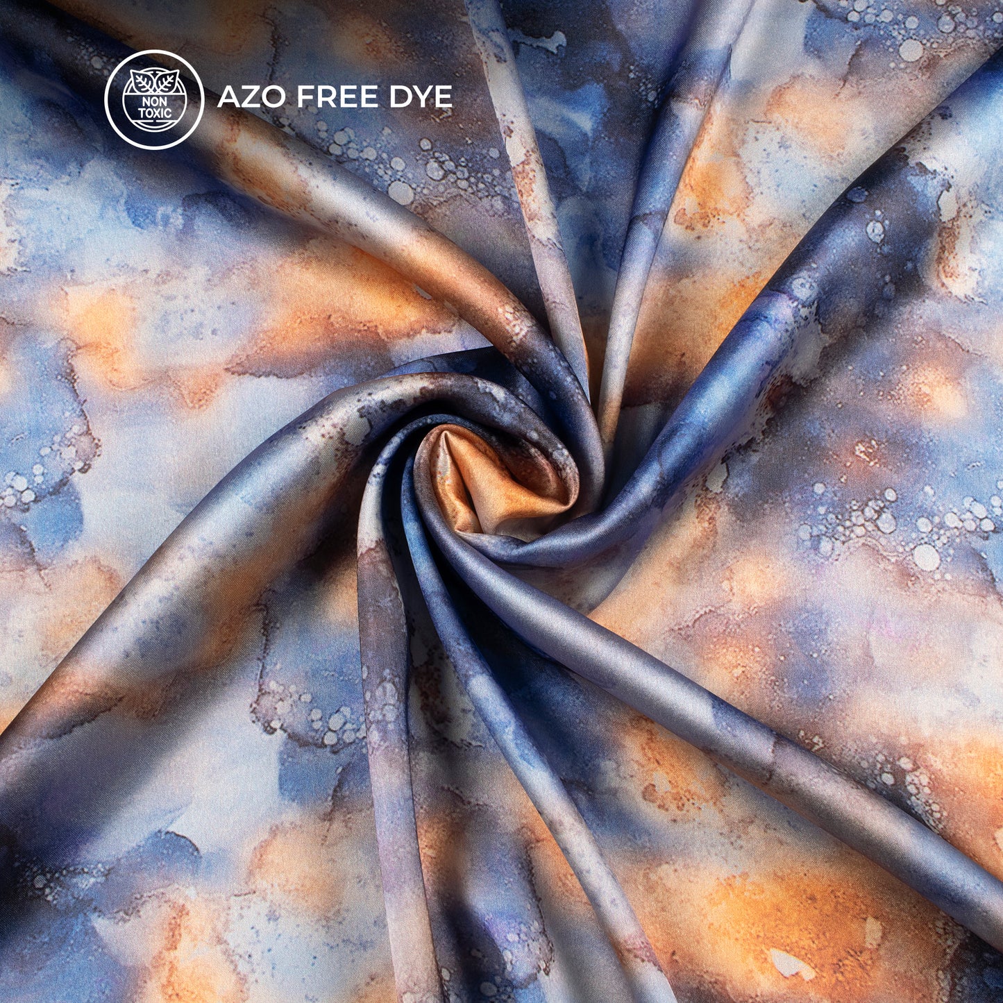 Blue Tie And Dye Digital Print Japan Satin Fabric