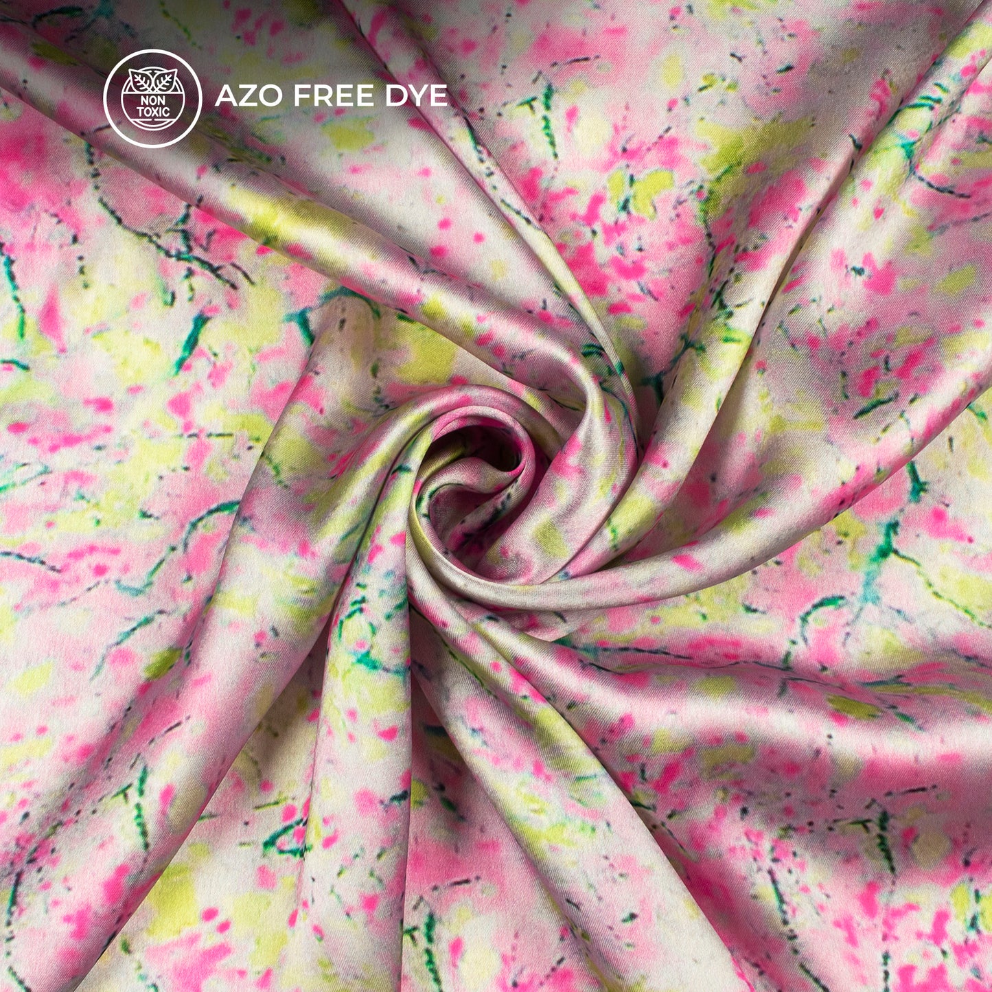 Fuscia Pink Tye And Dye Digital Print Japan Satin Fabric