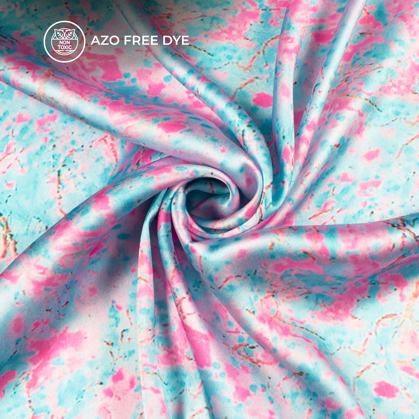 Sky Blue Tye And Dye Digital Print Japan Satin Fabric