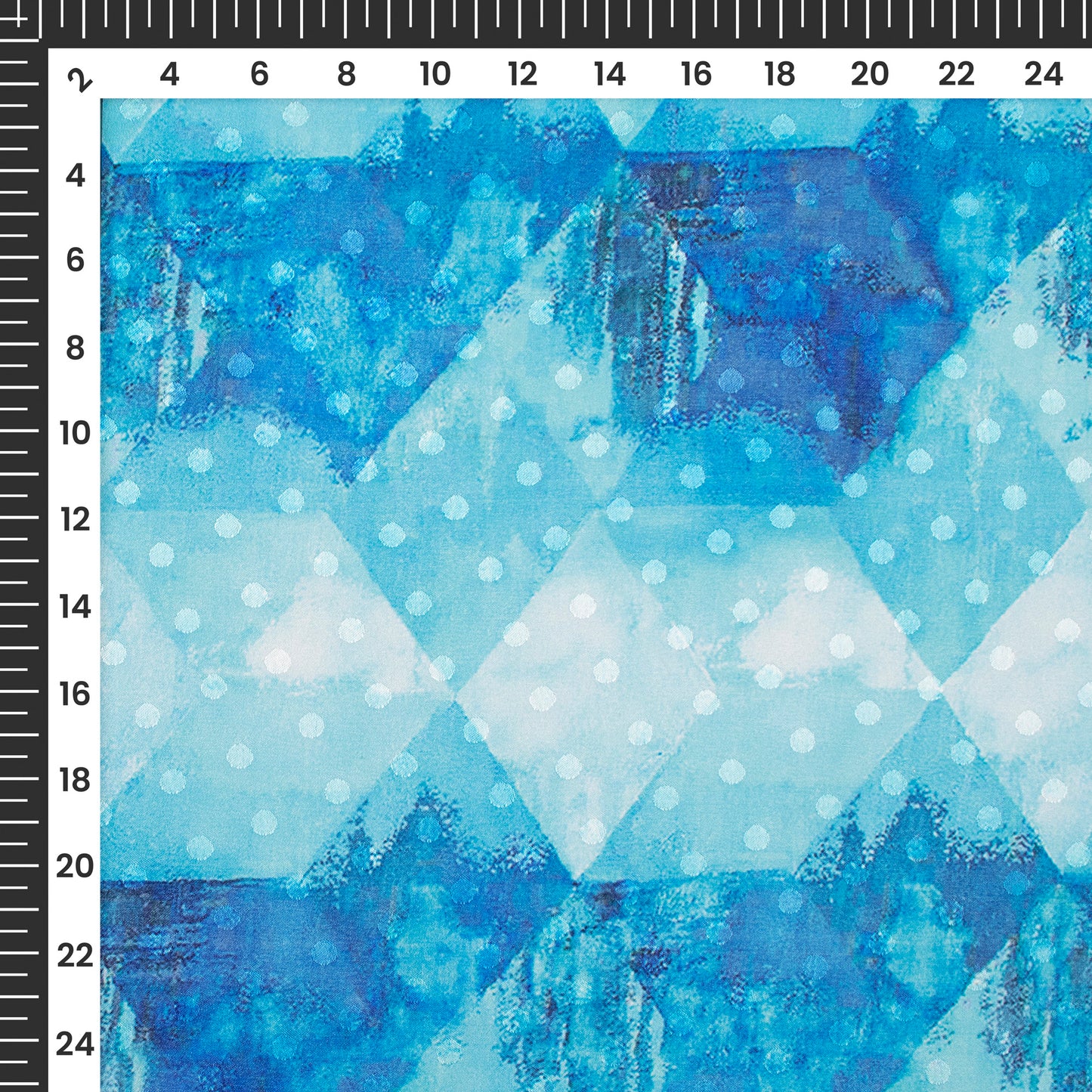 Sky Blue Geometric Digital Print Jacquard Booti Japan Satin Fabric (Width 56 Inches)