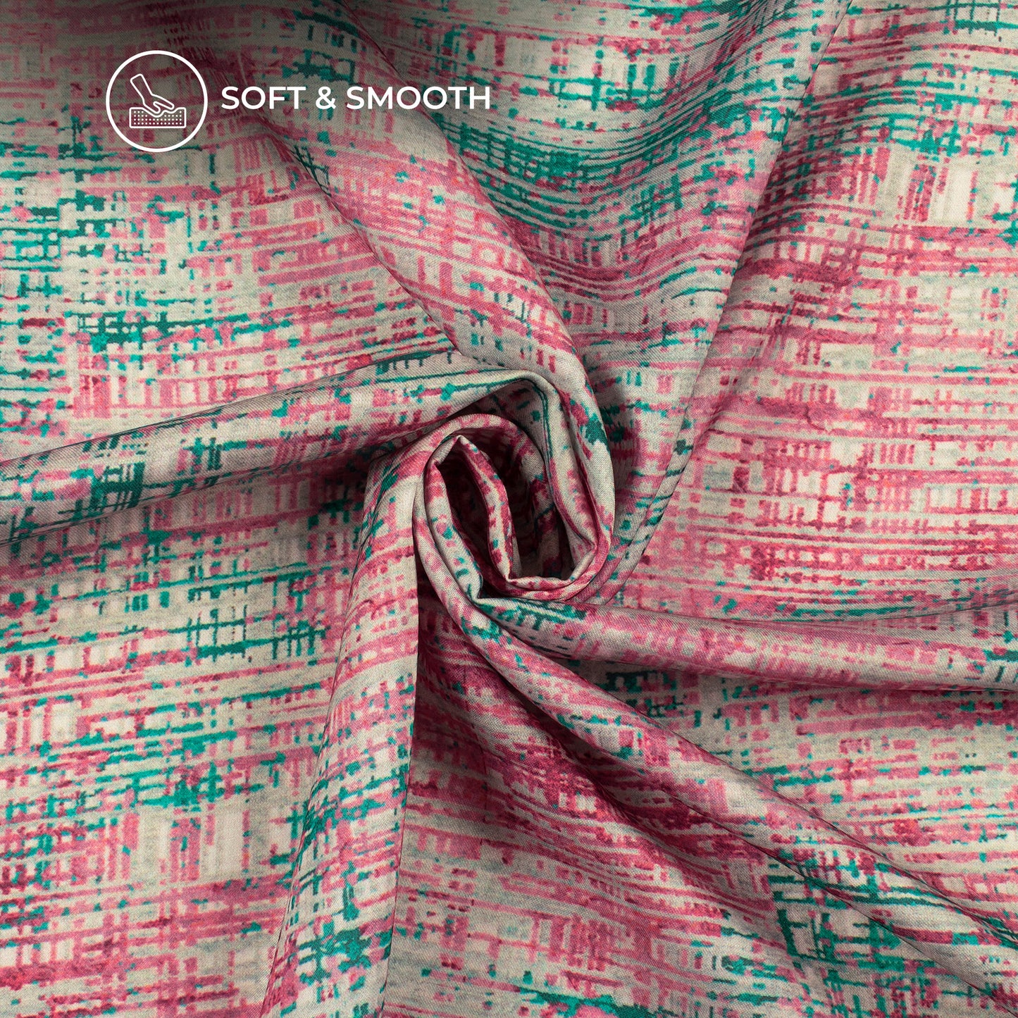 Watermelon Pink Abstract Digital Print Modal Satin Fabric