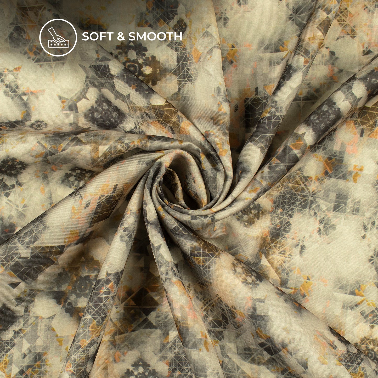 Cream Geometric Digital Print Modal Satin Fabric