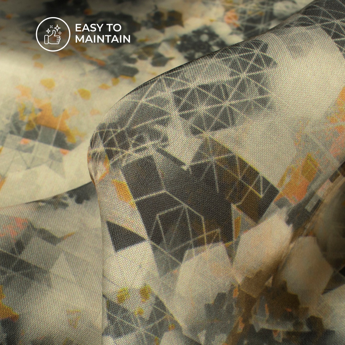 Cream Geometric Digital Print Modal Satin Fabric
