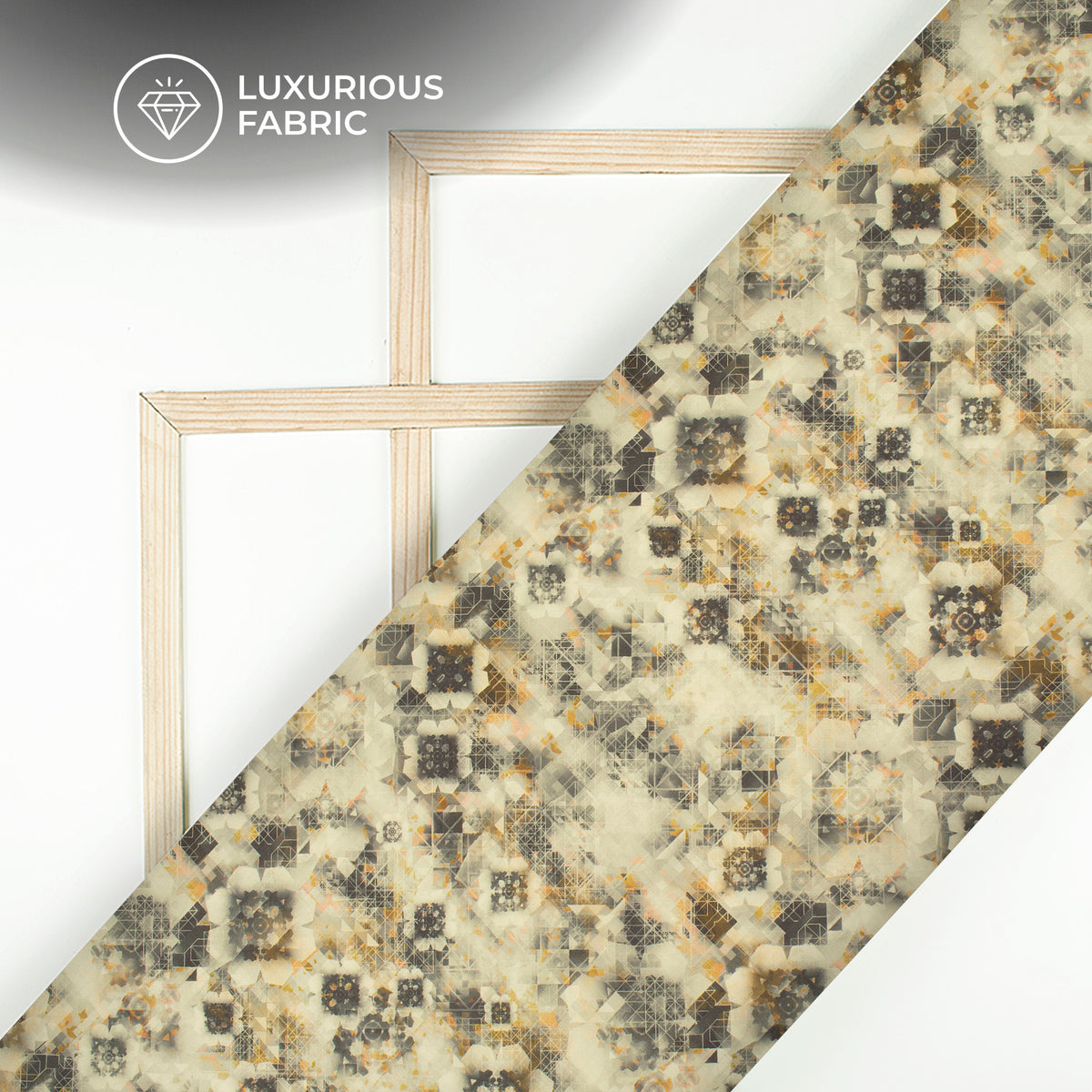 Cream Geometric Digital Print Modal Satin Fabric