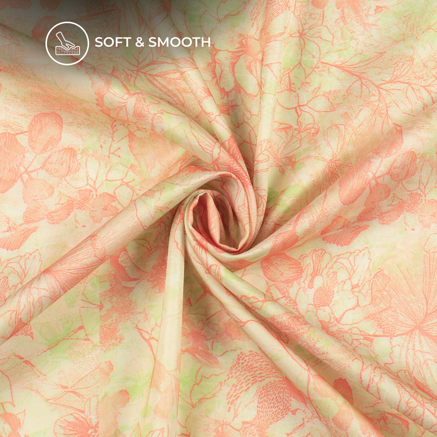 Peach Pink Floral Digital Print Modal Satin Fabric